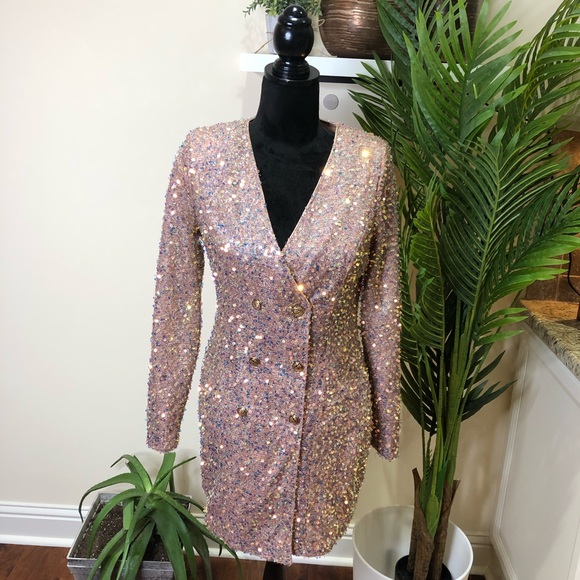 A.Peach Sequins On The Rocks Blazer Dress in Rose Gold Small - Picture 12 of 12